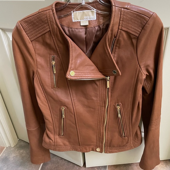 Michael Kors moto style leather jacket. Camel colour. Extra small - Picture 2 of 7
